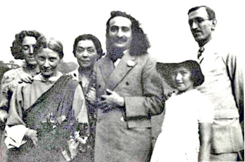 1932 First visit to England. Mary Backett on Baba's right, Dadachanji on His left