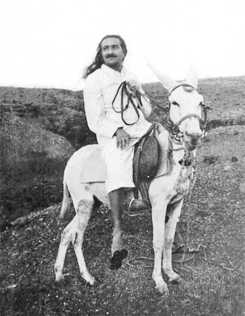 Baba riding the white donkey 'Champa'
