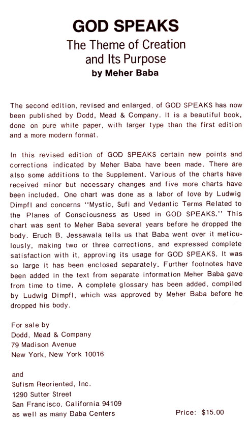 Back Cover ad for God Speaks, second edition