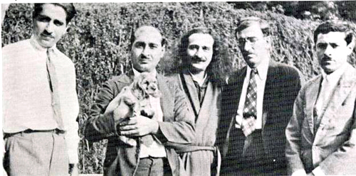 Photo of Adi Sr., Kaka, Baba Chanji, Jal in Hollywood house of the Schloss' 1934-35