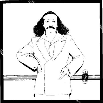 Sketch of Meher Baba onboard ship leaning on railing