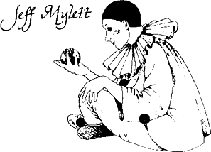 drawing of clown holding small earth in his hand