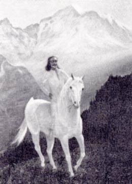 painting by Marguerite Poley of Baba on white horse